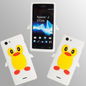 BOLSA SILICONE SONY XPERIA J PINGUIM BRANCO