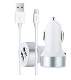 Carregador Isqueiro DEVIA 2x USB + Cabo Dados Micro UBS